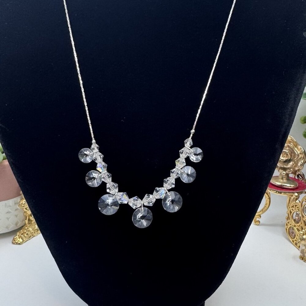Givenchy Swarovski Crystal Necklace Silver Tone Metal Statement Jewelry Adjust
